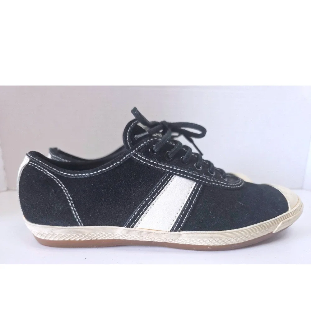 Polo‎ Sport Ralph Lauren Black Suede Low Top Sneakers White Stripe 8B Retro 90s